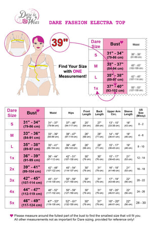 Size Chart Dare to Wear Electra Corset Top