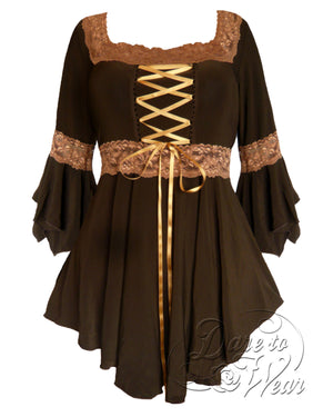 Dare Fashion Renaissance Long sleeve top F05 BrownGold2 Victorian Gothic Corset Blouse