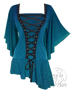 Dare to Wear Victorian Gothic Steampunk Alchemy Corset Top in Turquoise