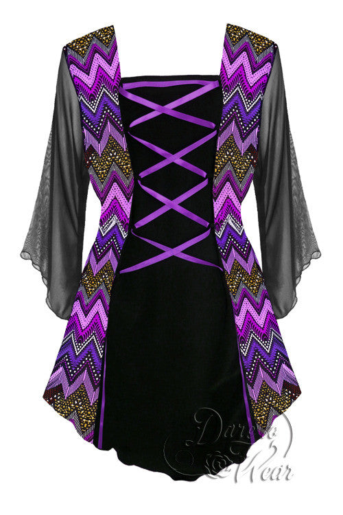 Dare To Wear Victorian Gothic Women's Plus Size Mandarin Corset Top Purple Wave