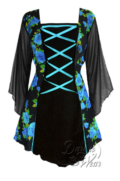 Dare To Wear Victorian Gothic Women's Plus Size Mandarin Corset Top Teal Rose