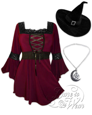 Dare Fashion Spellcaster Witch  H03 Burgundy Renaissance Witch Costume Gothic Cosplay
