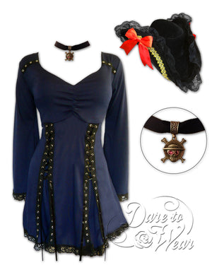 Dare to Wear Victorian Gothic Steampunk Corsair Pirate Costume with Electra Top, Midnight