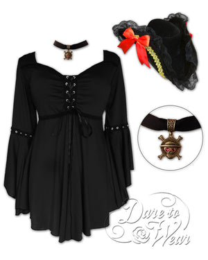 Dare Fashion Corsair Pirate  H05 Ophelia Black Steampunk Pirate Costume Cosplay
