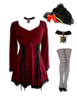 Dare to Wear Victorian Gothic Steampunk Buccaneer Pirate Costume with Electra Top, Garnet