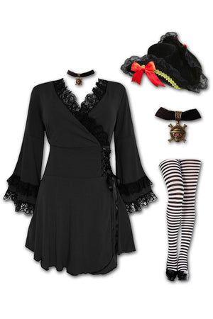 Dare to Wear Victorian Gothic Steampunk Buccaneer Pirate Costume with Victoria Top, Black