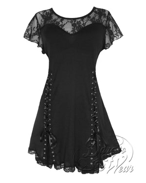 Dare Fashion Roxanne Short sleeve top S44 Black Gothic Steampunk Lace Corset Top