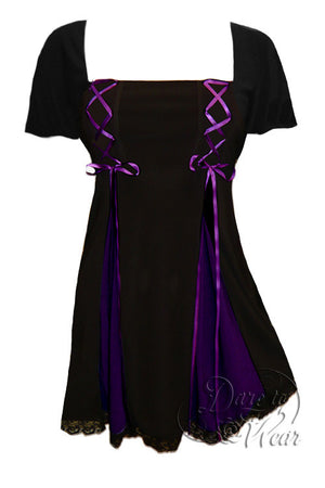 Dare To Wear Victorian Gothic Women's Gemini Princess S/S Corset Top Black/Purple