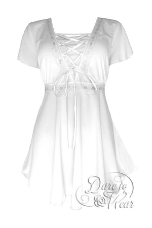 Dare To Wear Victorian Gothic Women's Plus Size Angel Corset Top White/Silver