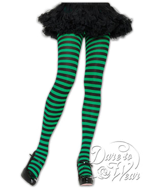 Dare Fashion Enchantress Witch  AT01 Green Black Striped Tights Gothic Witch Cosplay