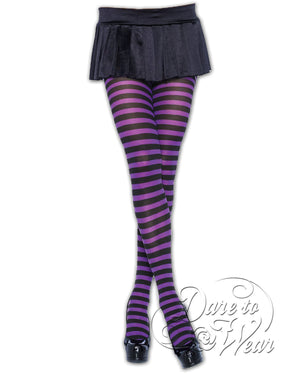 Dare Fashion Sorceress Witch  AT01 Purple Black Striped Tights Gothic Witch Cosplay