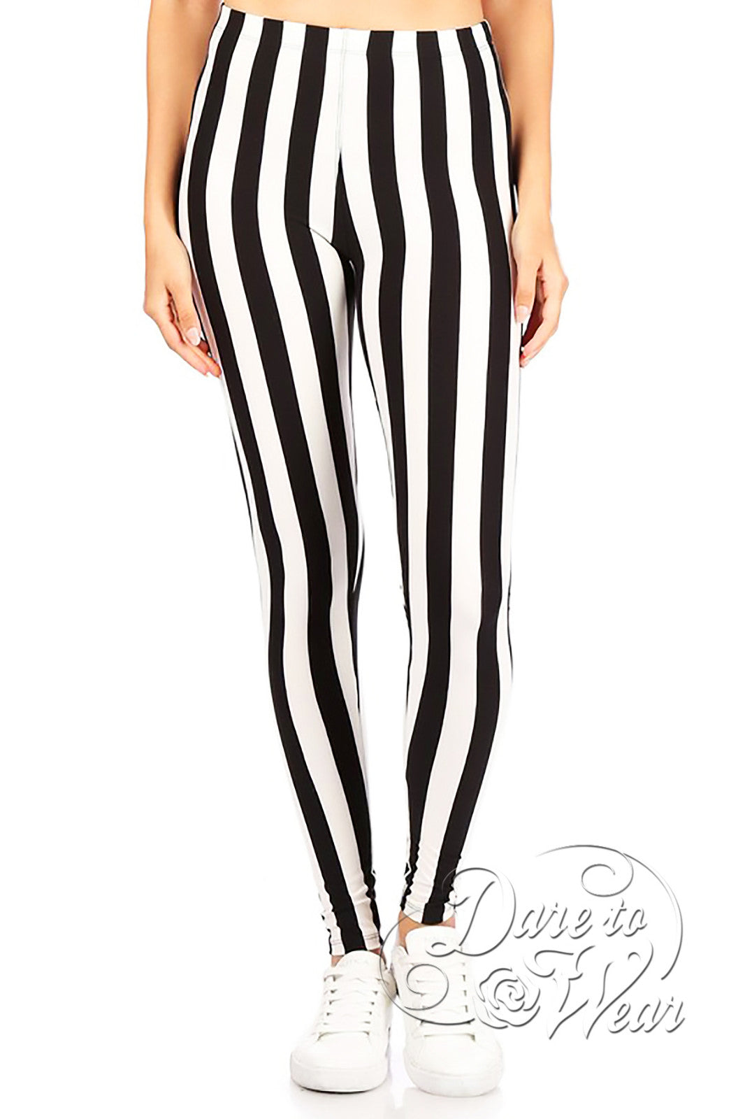 Peached Leggings in Beetlejuice  Black White Vertically Striped Tights -  Dare Fashion Globe