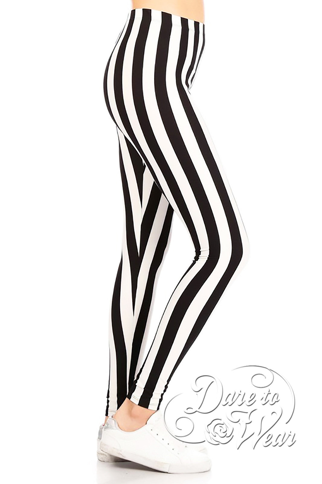 Peached Leggings in Beetlejuice  Black White Vertically Striped Tights -  Dare Fashion Globe