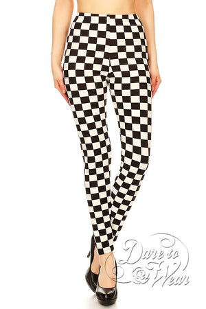 Dare to Wear Victorian Gothic Steampunk Peached Leggings in Checkmate