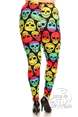 Peached Leggings in Grateful Head | Psychedelic Rainbow Skull Tights Plus-Back