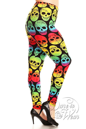 Peached Leggings in Grateful Head | Psychedelic Rainbow Skull Tights Plus-Side