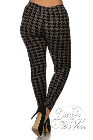 Peached Leggings in Greyhound | Grey Black Jagged Checked Tights Plus-Back