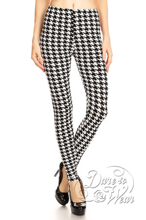 Dare to Wear Victorian Gothic Steampunk Peached Leggings in Houndstooth