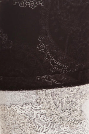 Peached Leggings in Luna Lace | Black Faded Grey Paisley Crescent Leggings Tights Detail