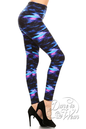Peached Leggings in Stardust | Night Sky Galaxy Pink Blue Nebula Tights Side