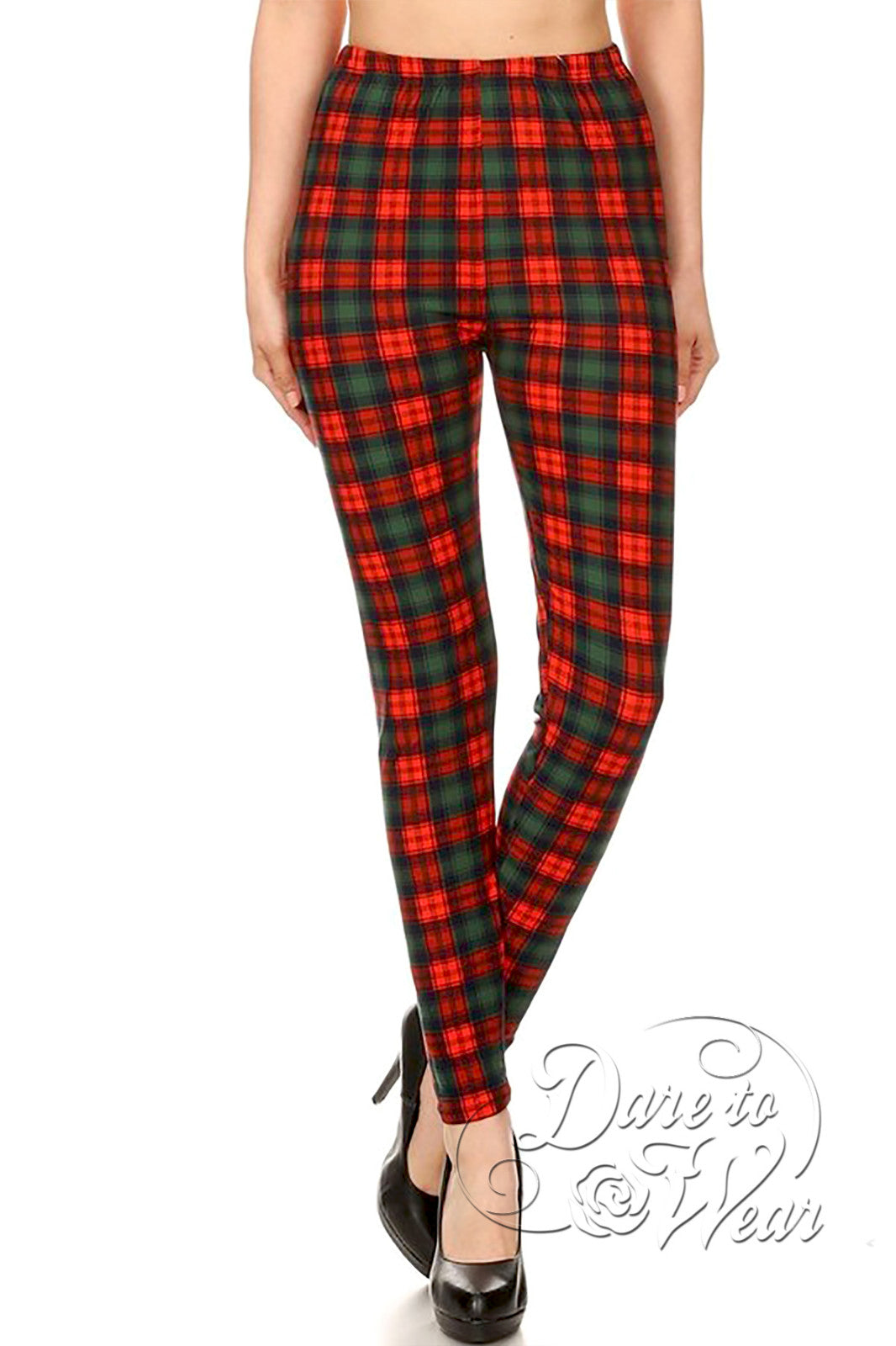 Peached in Yuletide Red Green Xmas Tartan Plaid Leggings