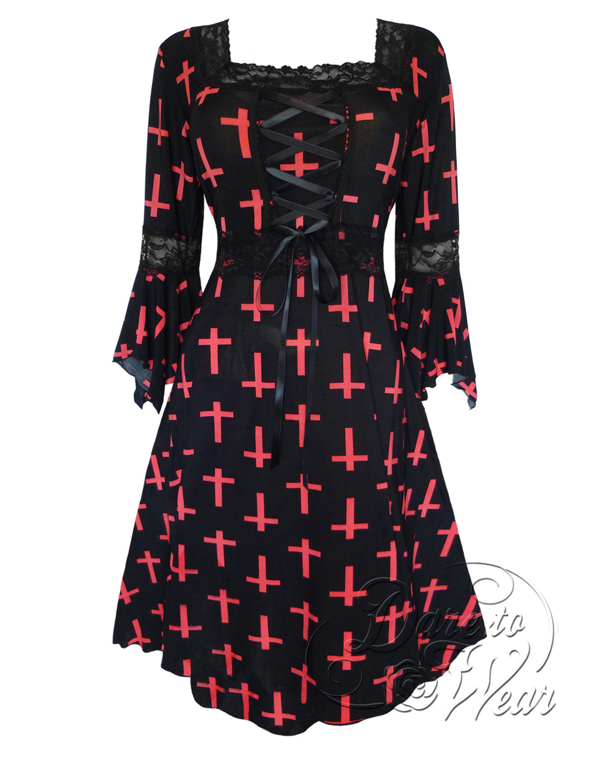 Renaissance Dress in Heartache  Blood Red Black Gothic Tie-dye