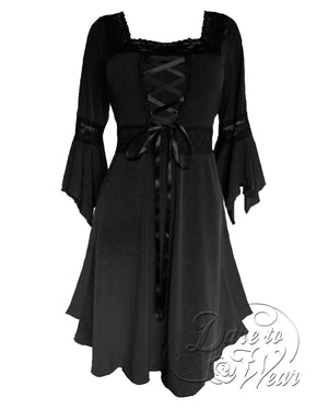 Dare Fashion Magick Witch  D01 Black Renaissance Gothic Witch Dress Gown