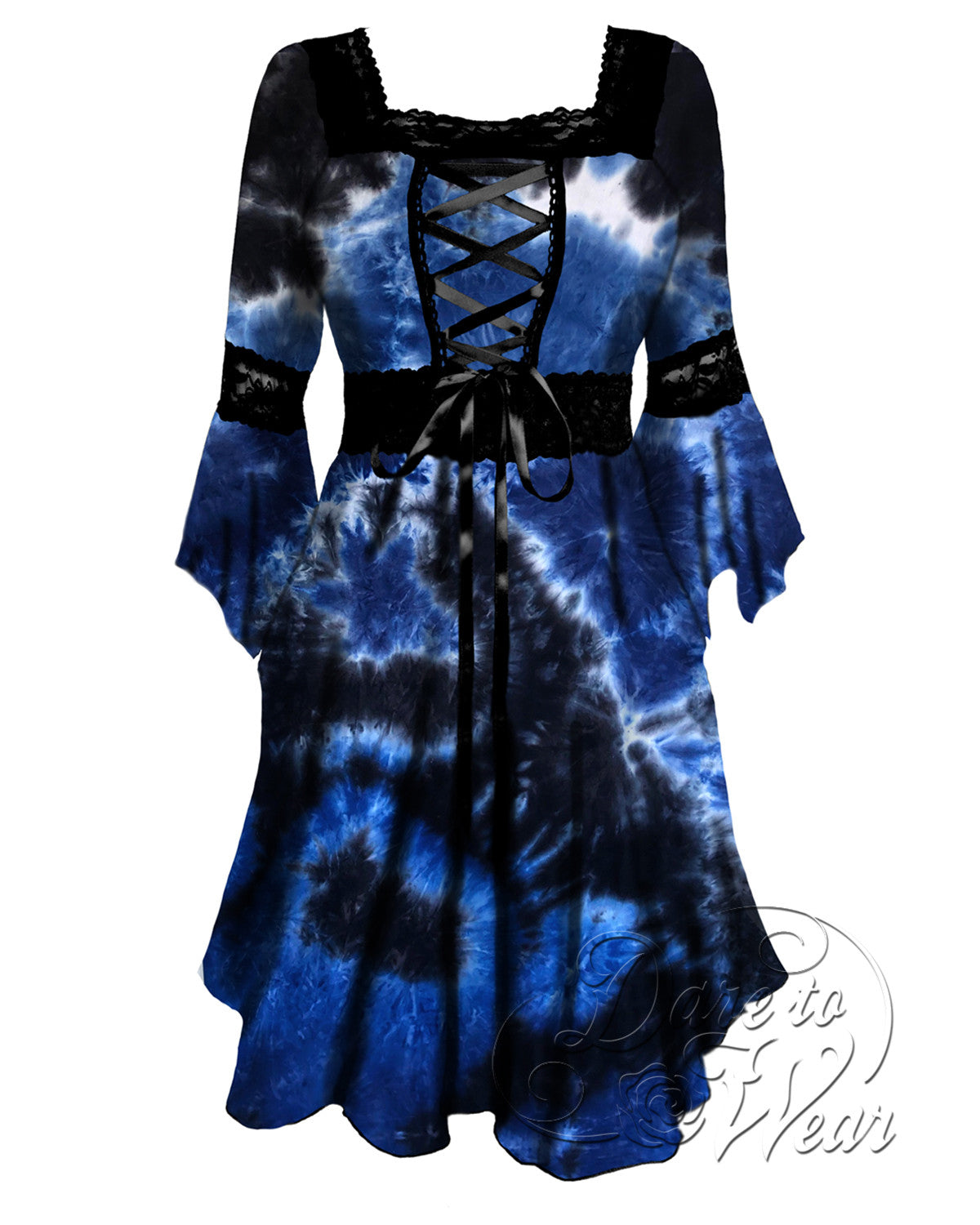 Renaissance Dress in Blue Blood | Blue Black Ink Gothic Tie-dye Corset Gown