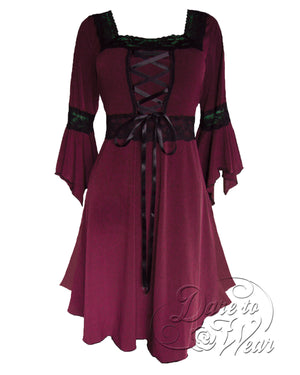 Dare Fashion Magick Witch  D01 Burgundy Renaissance Gothic Witch Dress Gown
