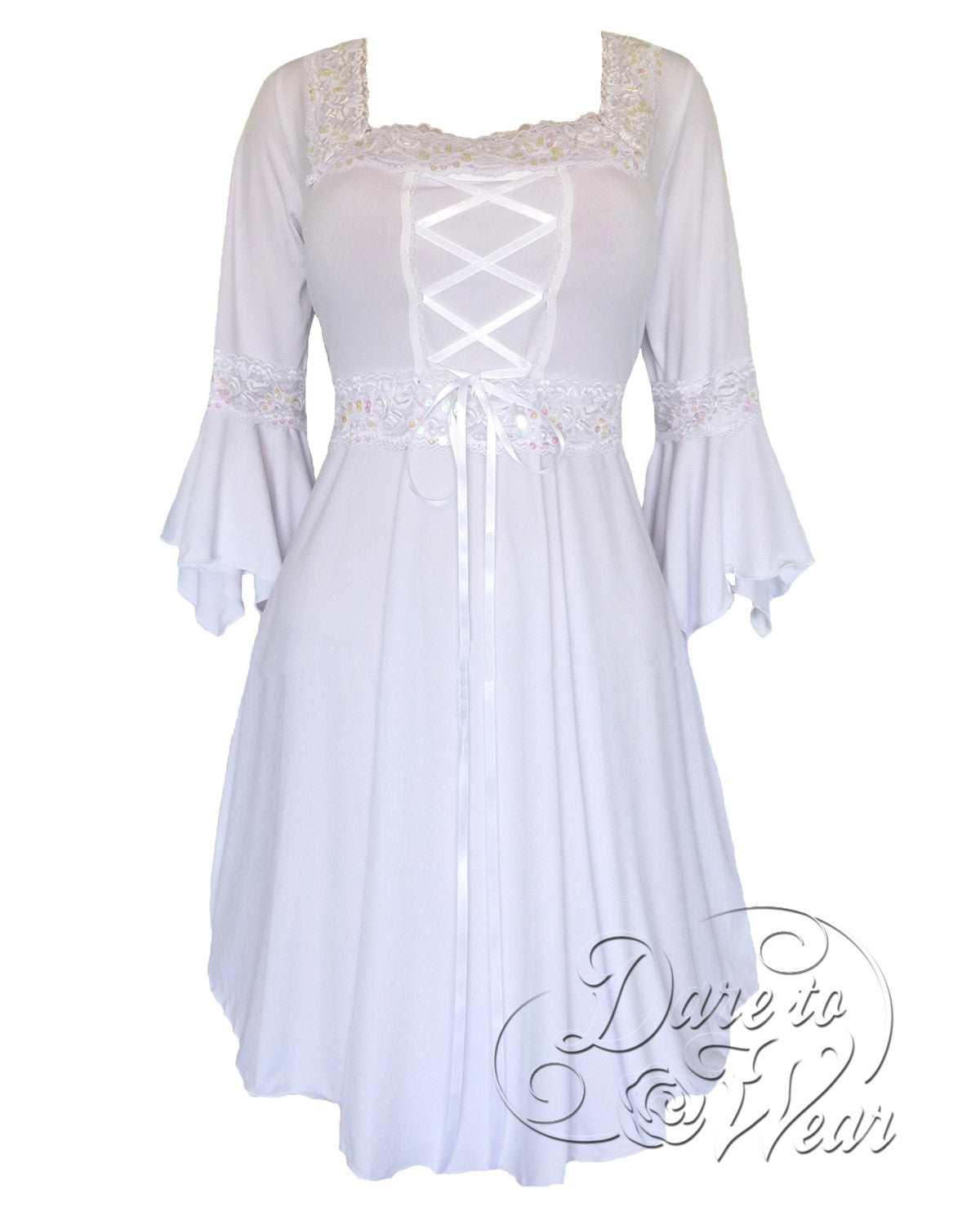 Renaissance Dress in Icing  White Sequin Gothic Wedding Corset Gown - Dare  Fashion Globe
