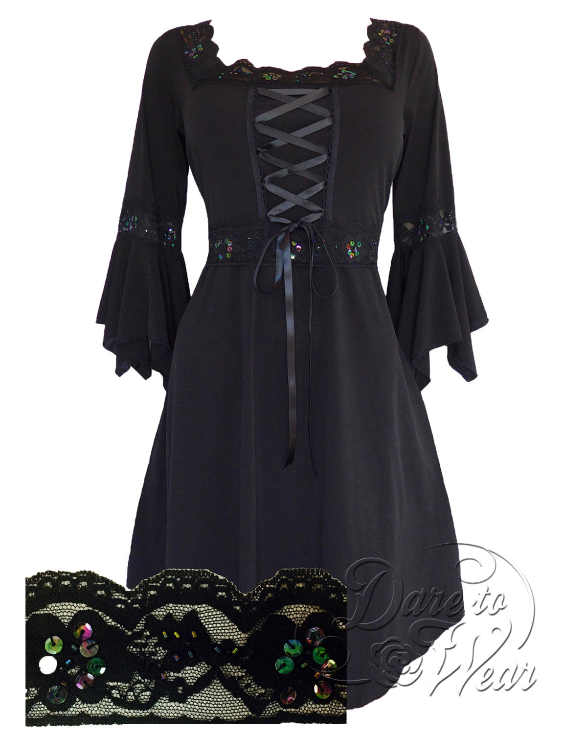 Renaissance Dress in Starling | Black Iridescent Sequin Gothic Corset Gown - Dare Fashion Globe Renaissance Dress in Starling | Black Iridescent Sequin Gothic Corset Gown - Dare Fashion Globe
