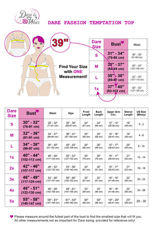 Size Chart - Dare to Wear Temptation Corset Top