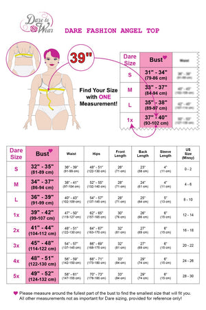 Size Chart - Dare to Wear Angel Corset Top