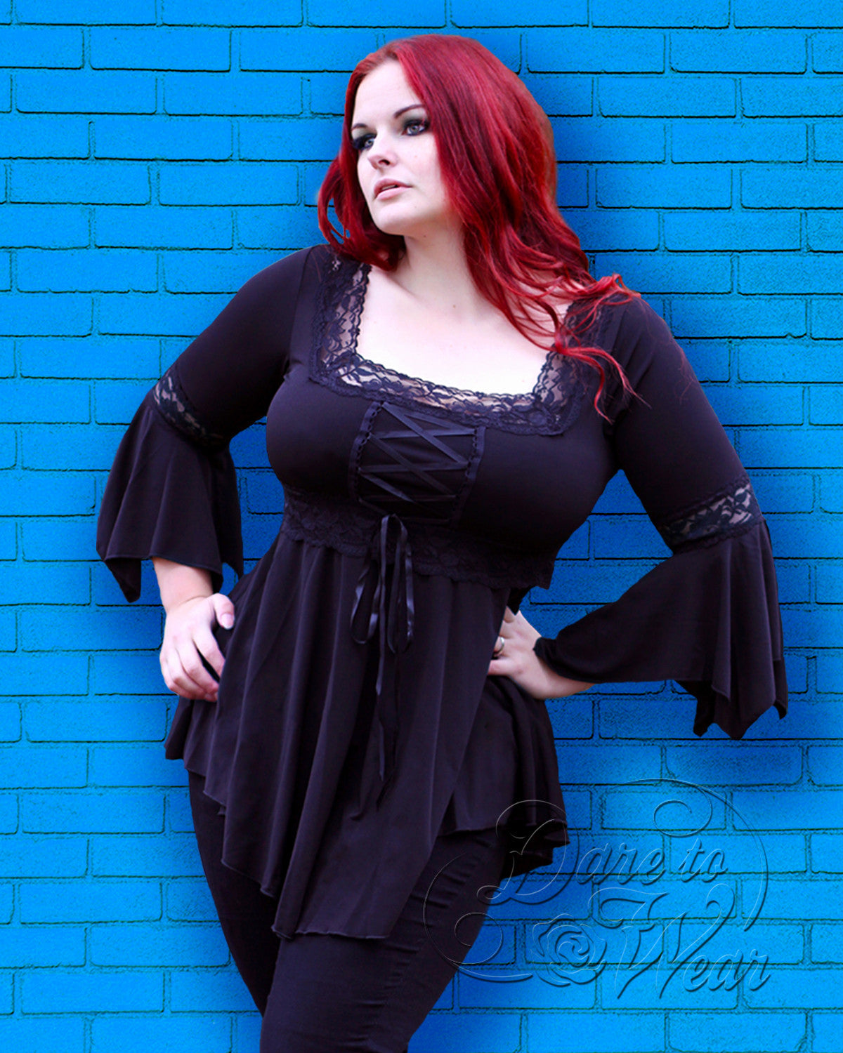 Dare Fashion Spellcaster Witch  F05 Black EvieBlue Victorian Gothic Corset Blouse