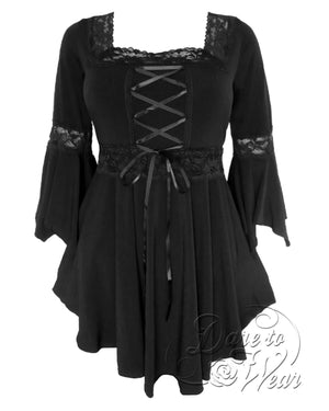 Dare Fashion Renaissance Long sleeve top F05 Black Victorian Gothic Corset Blouse
