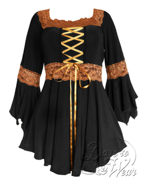 Dare Fashion Spellcaster Witch  F05 BlackGold Victorian Gothic Corset Blouse