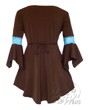 Dare Fashion Renaissance Long sleeve top F05 BrownTurquoiseB Victorian Gothic Corset Blouse