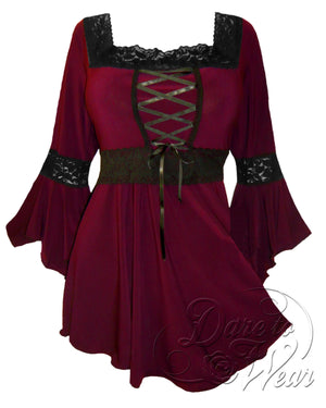 Dare Fashion Renaissance Long sleeve top F05 Burgundy Victorian Gothic Corset Blouse