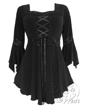 Dare Fashion Renaissance Long sleeve top F05 Obsidian Victorian Gothic Corset Blouse
