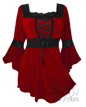 Dare Fashion Renaissance Long sleeve top F05 Vermillion Victorian Gothic Corset Blouse