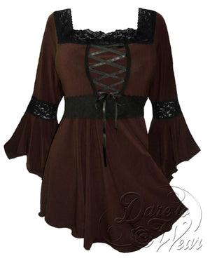 Dare Fashion Renaissance Long sleeve top F05 Walnut Victorian Gothic Corset Blouse