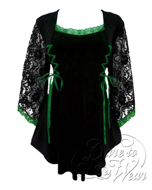 Dare Fashion Enchantress Witch  F22 Emerald Gothic Victorian Lace Corset Blouse