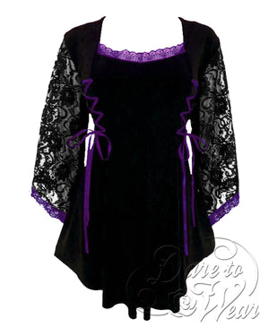 Dare Fashion Enchantress Witch  F22 Purple Gothic Victorian Lace Corset Blouse