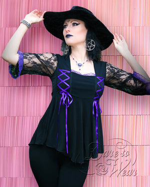 Dare Fashion Enchantress Witch  F22 Purple LACRose Gothic Victorian Lace Corset Top