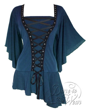 Dare Fashion Alchemy Long sleeve top F27 BlueJade Gothic Steampunk Asymmetric Corset Shirt