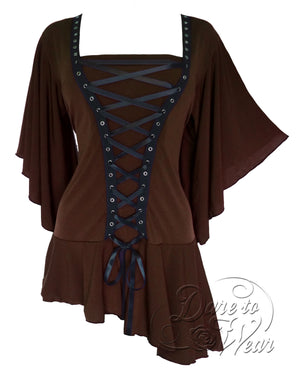 Dare Fashion Alchemy Long sleeve top F27 BrownTopaz Gothic Steampunk Asymmetric Corset Shirt