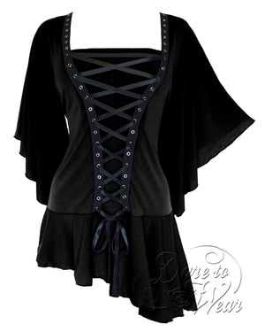 Dare Fashion Alchemy Long sleeve top F27 Onyx Gothic Steampunk Asymmetric Corset Shirt