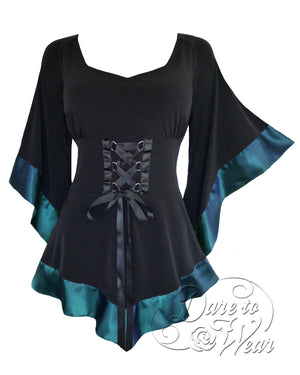 Dare Fashion Treasure Long sleeve top F28 Teal Medieval Gothic Cosplay Corset Tunic
