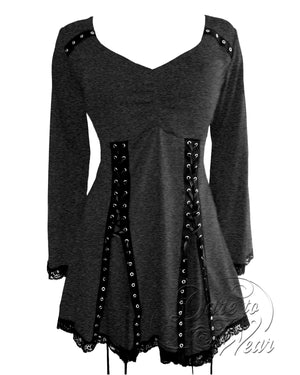 Dare Fashion Electra Long sleeve top F30 Charcoal Steampunk Gothic Cosplay Pirate Tunic