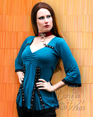Dare Fashion Electra Long sleeve top F30 Dark Teal LAC Steampunk Gothic Cosplay Pirate Shirt